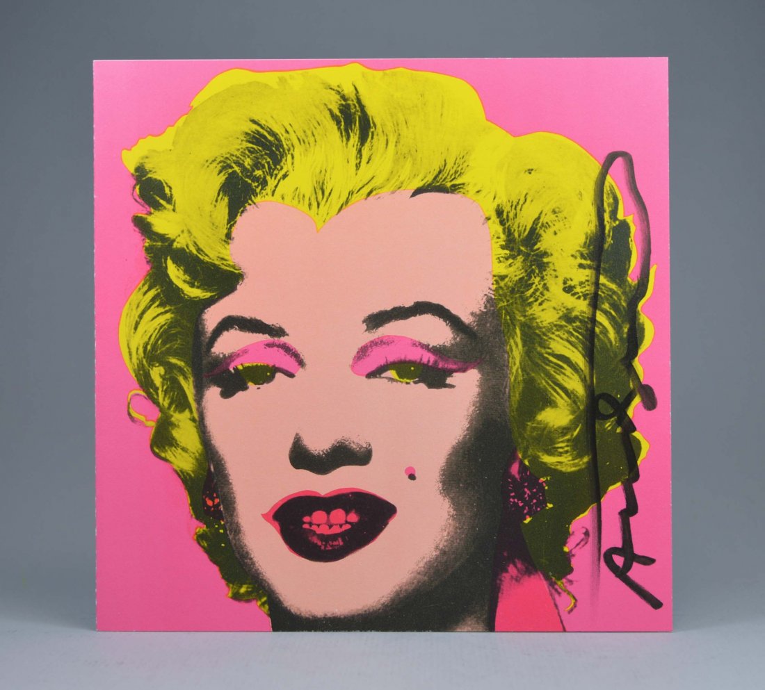 ANDY WARHOL CASTELLI "MARILYN" INVITATION: Andy Warhol "Marilynn" Castelli invitation silkscreen ca. 1981. Folded 7 x 7 inches. Signed front edge. Provenance: Private collection, England