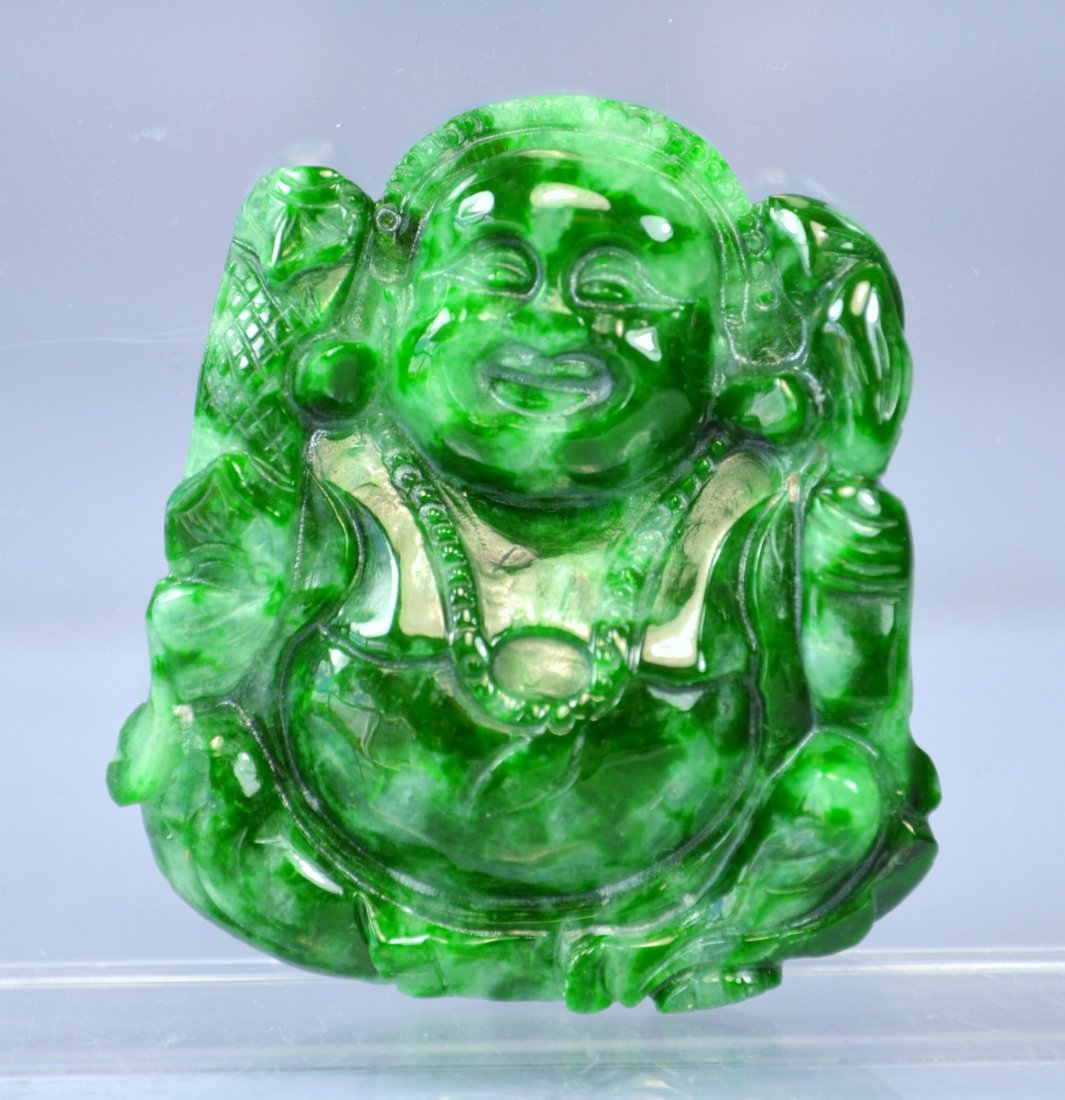 CHINESE CERTIFIED GRADE A GREEN JADE CARVED BUDDHA (1 of 4)