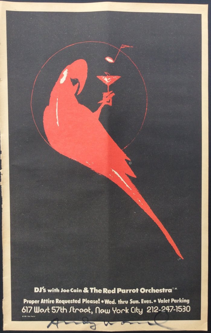 ANDY WARHOL LITHO "RED PARROT CLUB" SGND (1 of 2)