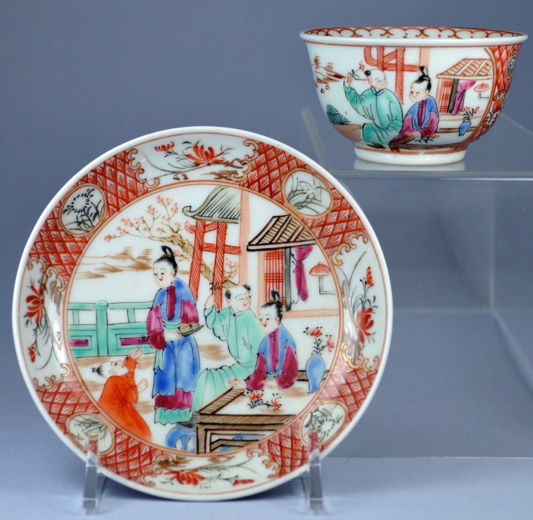 A VERY FINE CHINESE MANDARIN SAUCER AND CUP 18TH C (1 of 7)