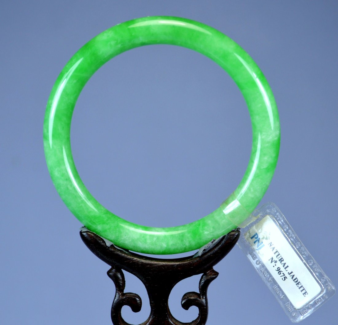 CHINESE TOP CERTIFIED GREEN JADE BANGLE BRACELET (1 of 7)