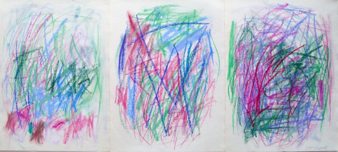PASTEL/PAPER TRIPTYCH JOAN MITCHELL ATTRIB: A triptych abstract pastel on paper attrib Joan Mitchell. Each panel 8.75 x 11.75 inch. Excellent condition. Private collection.