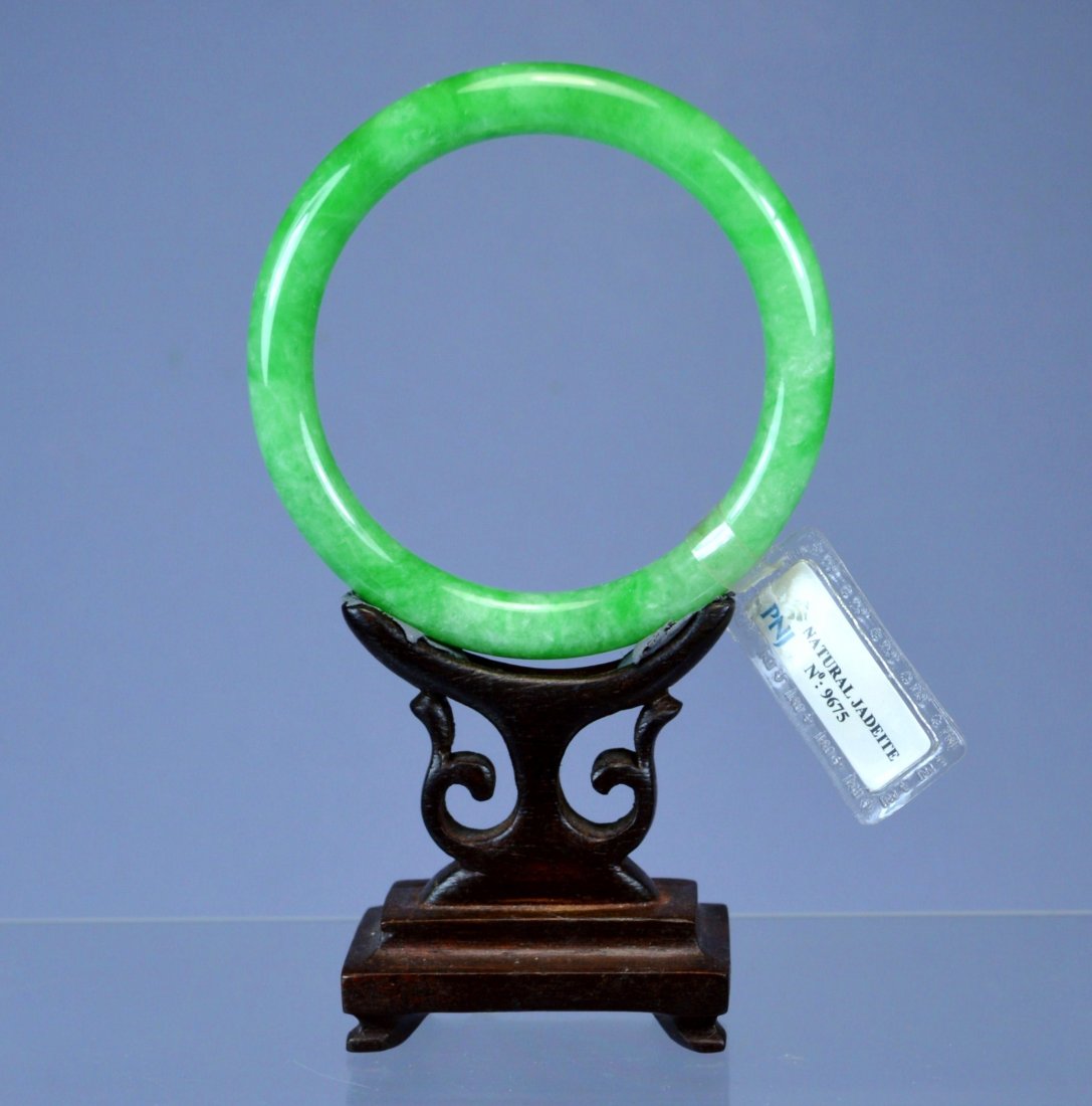 CHINESE TOP CERTIFIED GREEN JADE BANGLE BRACELET (1 of 8)