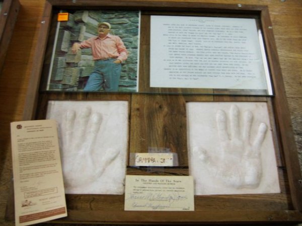 Grandpa Jones' Framed Hand Prints with autograph : Grandpa Jones' Framed Hand Prints with autographed certificate, a photo and a flyer All of the hand prints came from the estate of Ed Huffman who had a traveling museum called "Museum Americana" in wh