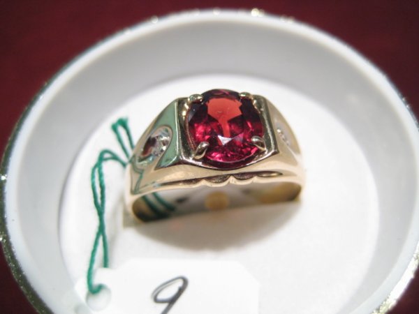 Gents Garnet Ring: Gents Garnet Ring w/ 2 Genuine Diamonds, Solid Gold