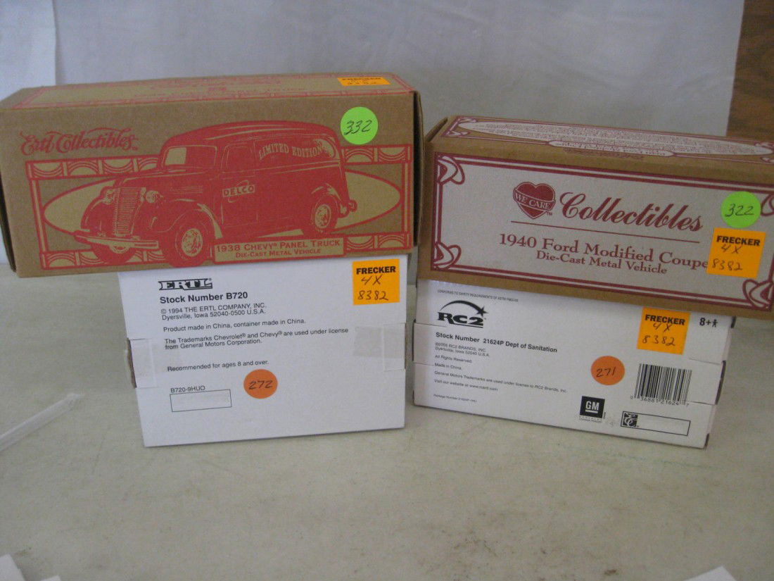 Diecast Metal/Erti: 1950 Chevy Panel Van, 1950 Chevy Garbage Truck, 1940 Ford Modified Coupe, 1938 Chevy Panel Truck,