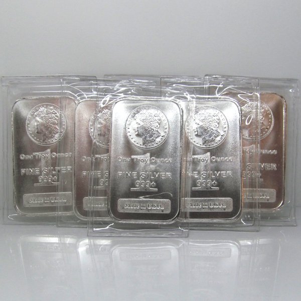 6-Bar Set: Morgan Design .999 Fine Silver Bars: 6-Bar Set Includes: 6 pc 1 Oz Morgan Design .999 Fine Silver Bars. Made in USA.