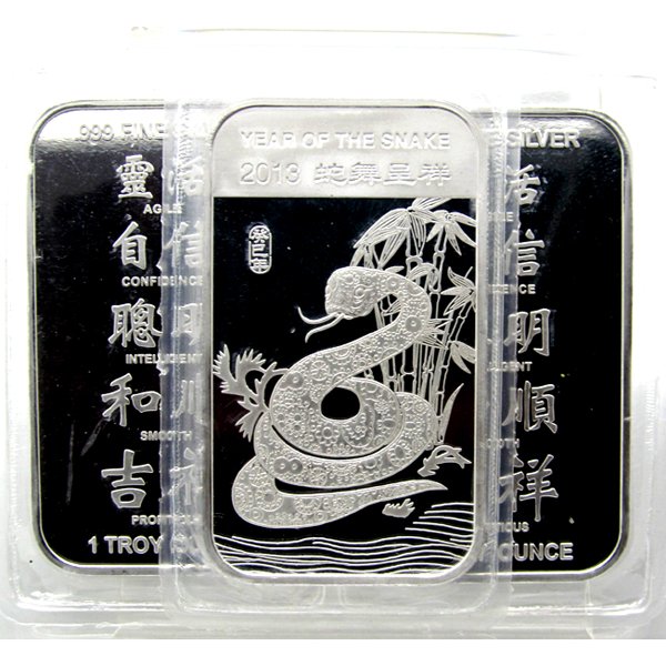 3-Bar Set: 2013 Year of the Snake .999 Silver Bars: 3-Bar Set Includes: 2013 1 Oz Year of the Snake .999 Fine Silver Bars.