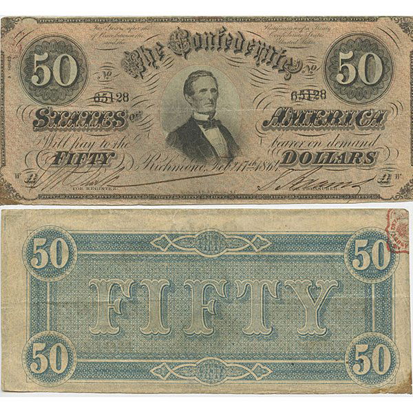 1864 $50 Bill - Confederate Note - Fine: 1864 $50 Bill - Confederate Note - Fine