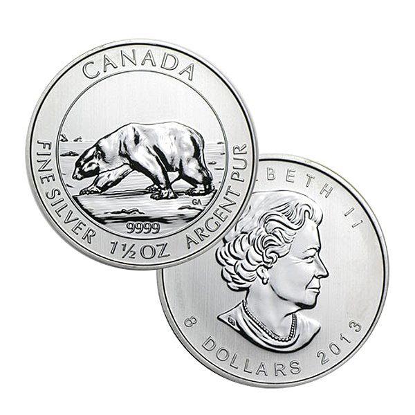2013 1.5 Oz Silver Canadian Polar Bear - Uncirculated: 2013 Silver Polar Bear ( Wildlife Series ) Coin by The Royal Canadian Mint. The Silver Polar Bear Coin Has a Legal Tender Value of $8 Canadian Dollars and Contains 1.5 Oz of .9999 Pure Silver. Comes i