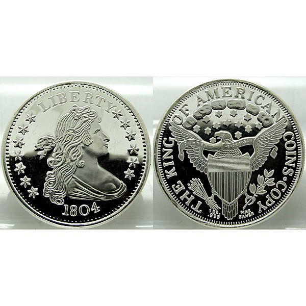 1 Oz 1804 Silver Dollar Design .999 Fine Silver Round: 1 Oz 1804 Silver Dollar Design .999 Fine Silver Round. Made in USA.