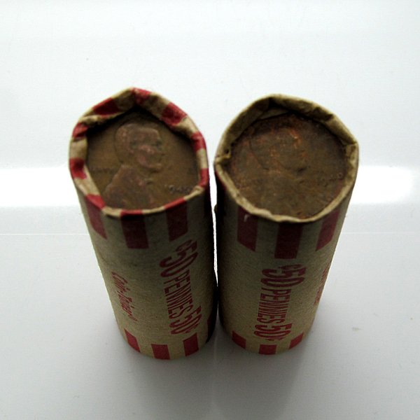 2 Rolls of Unsearched Lincoln Wheat Penny 1909-1958: 2x Unsearched Roll of 50 Wheat Pennies - 1909-1958 P,D,S.