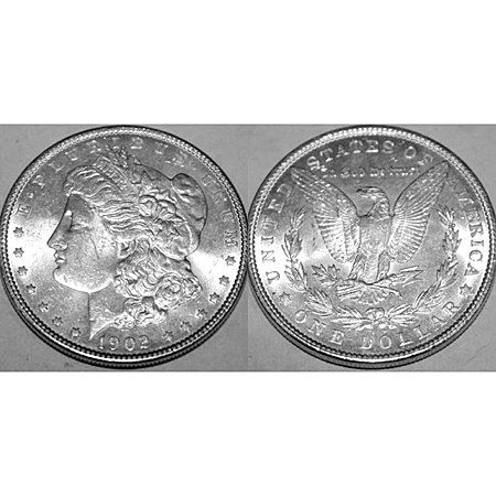 1902 Morgan Silver Dollar - Uncirculated: 1902 Morgan Silver Dollar - Uncirculated Product Specifications: Year : 1902. Denomination: $1 U.S. Dollar. Metal Composition: 90% silver, 10% copper. Country of Manufacture: United States of America.