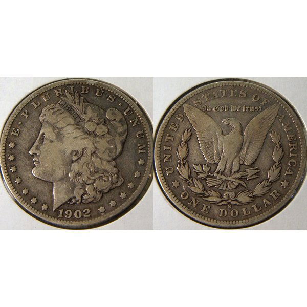 1902-S Morgan Silver Dollar - Fine: 1902-S Morgan Silver Dollar - Fine Product Specifications: Year : 1902. Denomination: $1 U.S. Dollar. Metal Composition: 90% silver, 10% copper. Country of Manufacture: United States of America. Mint