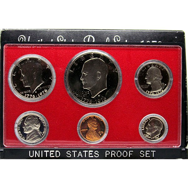 1976-S US Mint Proof Set: This 1976 U.S. Mint Proof Set comes housed in it's original box. This coin set is complete with the 1976 S Penny, 1976 S Nickel, 1976 S Dime, 1976 S Quarter, 1976 S Half Dollar and 1976 S Type 2 (II) 
