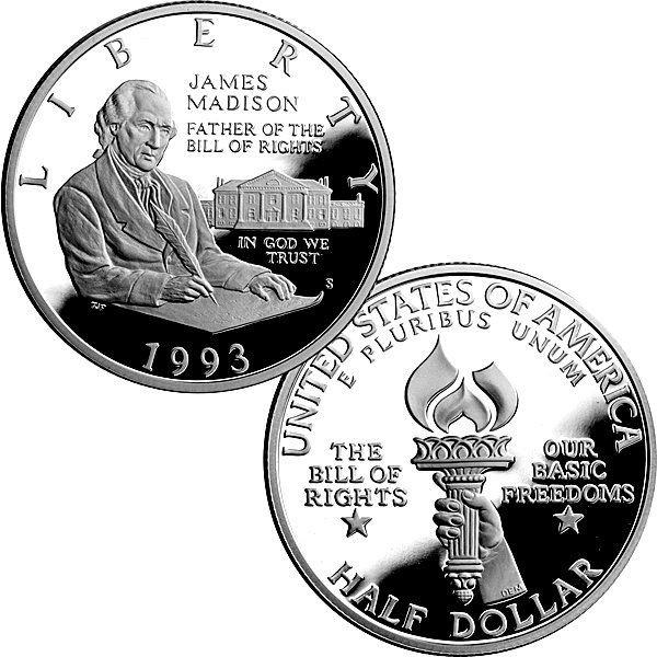 1993-S Madison Bill Of Rights Proof Half Dollar: 1993-S J Madison Bill Of Rights Silver Half Dollar Proof