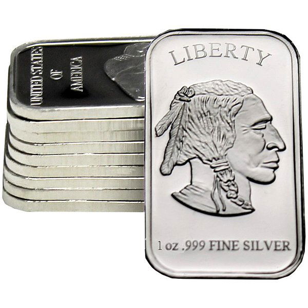 1 Oz Buffalo Design .999 Silver Bars 10-Bar Set: 1 Oz Buffalo Design .999 Silver Bars 10-Coin Set