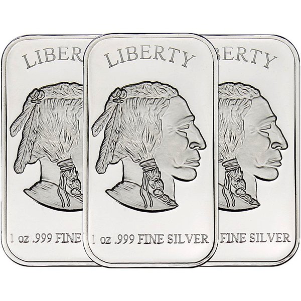 1 Oz Buffalo Design .999 Silver Bars 3-Bar Set: 1 Oz Buffalo Design .999 Silver Bars 3-Coin Set