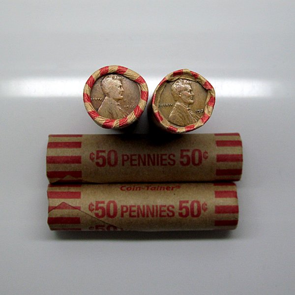4 Rolls of Unsearched Lincoln Wheat Penny 1909-1958: 4x Unsearched Roll of 50 Wheat Pennies - 1909-1958 P,D,S.