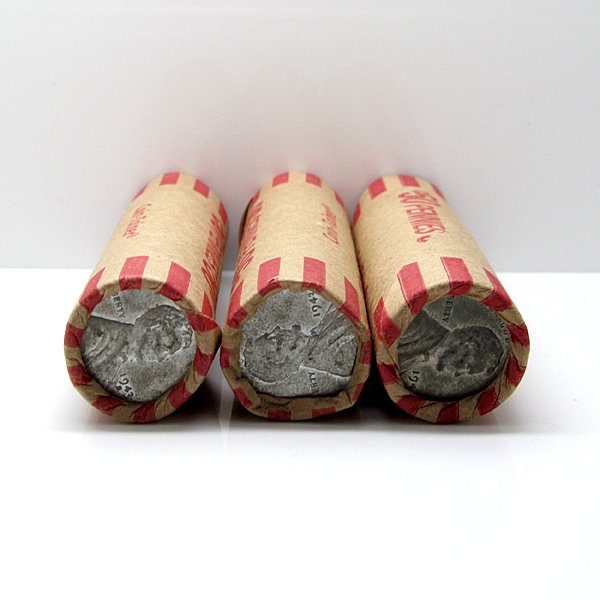 3 Rolls of Unsearched Lincoln Steel Wheat Penny: 3x Unsearched Roll of 50 Wheat Steel Pennies - 1943 P,D,S.