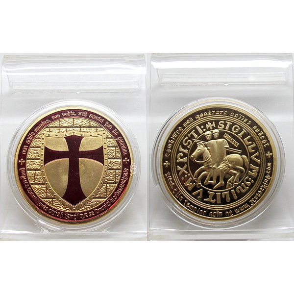 1 Oz Red Knight Templar Design Gold Plated Coin: 1 Oz Knight Templar Red Cross Design 24k Gold Plated Art Coin