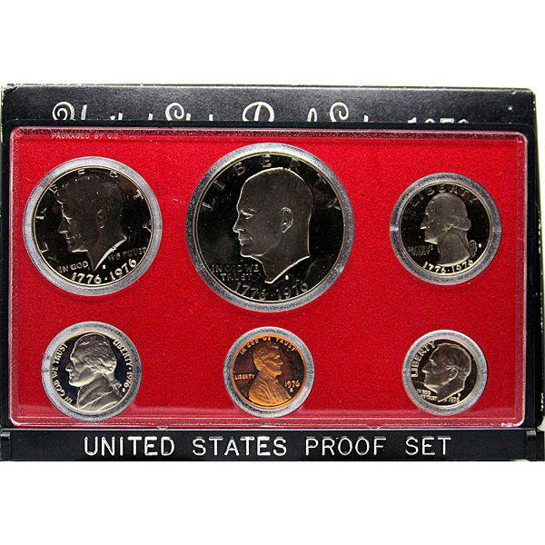 1976-S US Mint Proof Set w/Box: This 1976 U.S. Mint Proof Set comes housed in it's original box. This coin set is complete with the 1976 S Penny, 1976 S Nickel, 1976 S Dime, 1976 S Quarter, 1976 S Half Dollar and 1976 S Type 2 (II)