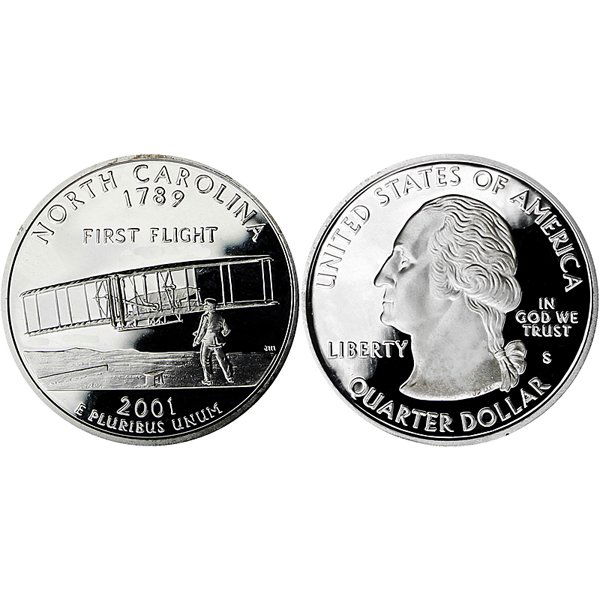 2001-S North Carolina State Quarter 90% Silver Proof: 2001-S North Carolina State Quarter 90% Silver Gem Deep Cameo Proof Coin *Free shipping for all domestic orders over $50. **Use this stock photograph as an indicator of the quality of the coin(s) you