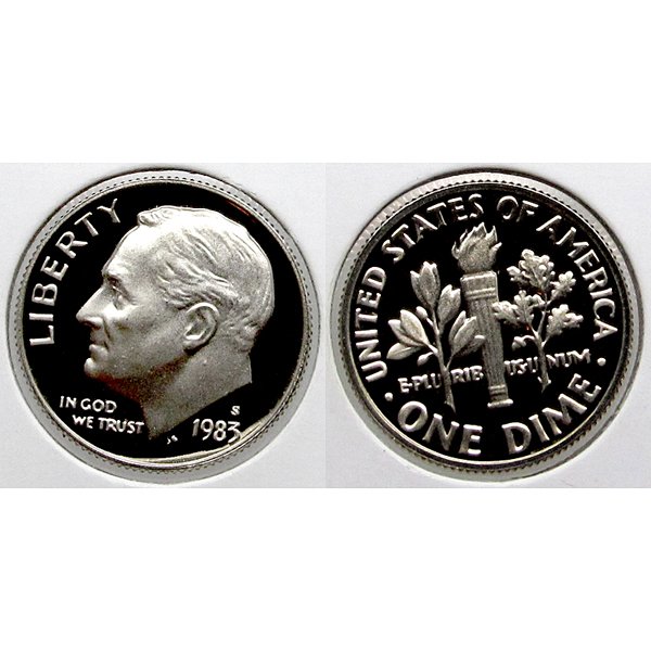 1983-S Roosevelt Dime - Gem Proof Coin: 1983-S Roosevelt Dime Gem Deep Cameo Proof Coin *Free shipping for all domestic orders over $50. **Use this stock photograph as an indicator of the quality of the coin(s) you will receive. ***More tha