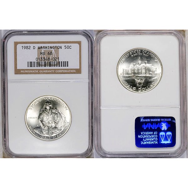 1982-D Washington Silver Half Dollar MS68 NGC: 1982-D George Washington Silver Half Dollar MS68 NGC - Brown Label