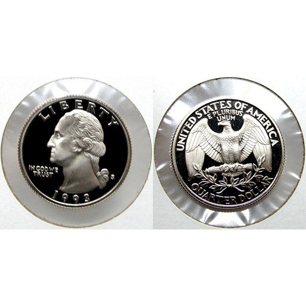 1993-S Washington Quarter - Gem Proof Coin: 1993-S Washington Quarter Gem Deep Cameo Proof Coin *Free shipping for all domestic orders over $50. **Use this stock photograph as an indicator of the quality of the coin(s) you will receive. ***More