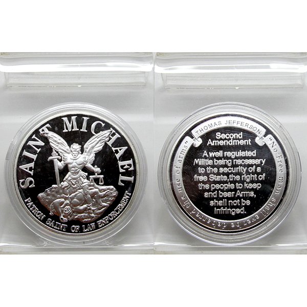 1 Oz Saint Michael Design Silver Plated Coin: 1 Oz Saint Michael Second Amendment Design Silver Plated Art Coin