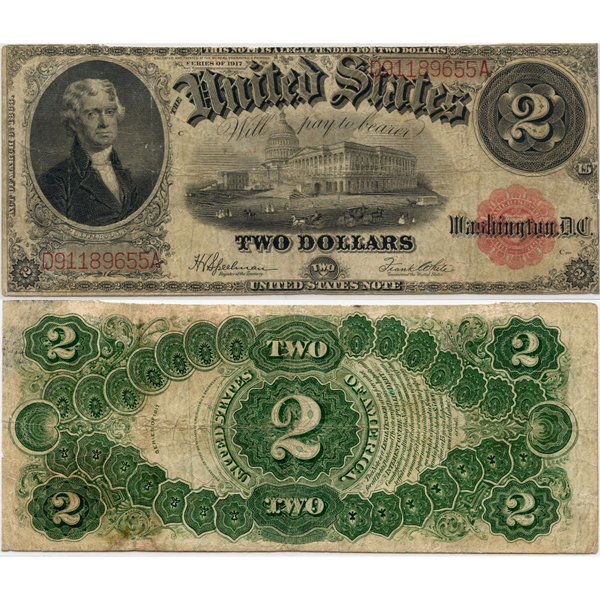 1917 $2 Legal Tender - Large Size Note - Fine: 1917 $2 Legal Tender - Large Size - Fine Condition. These popular $2.00 large size legal tender notes feature Thomas Jefferson and have been eagerly sought after by type collectors for decades. Note i