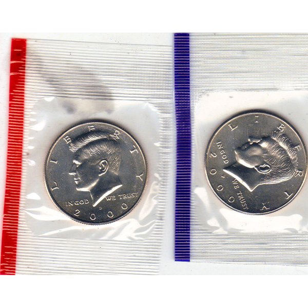 2000-P&D Kennedy Half Dollars BU 2-Coin Set: 2000-P&D Kennedy Half Dollars BU 2-Coin Set *Free shipping for all domestic orders over $50. **Use this stock photograph as an indicator of the quality of the coin(s) you will receive. ***More than on