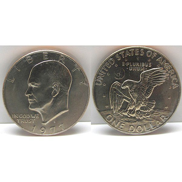1977-D Eisenhower Ike Dollar - Uncirculated: 1977-D Eisenhower Ike Dollar - Uncirculated *Free shipping for all domestic orders over $20. **Use this stock photograph as an indicator of the quality of the coin(s) you will receive. ***More than on