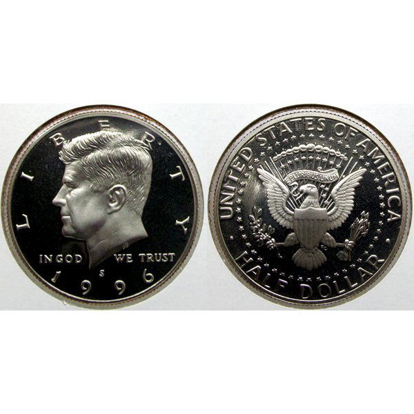 1996-S Kennedy Half Dollar - Gem Proof Coin: 1996-S Kennedy Half Dollar Gem Deep Cameo Proof Coin *Free shipping for all domestic orders over $50. **Use this stock photograph as an indicator of the quality of the coin(s) you will receive. ***Mor