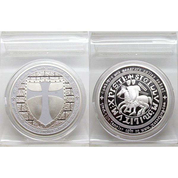 1 Oz White Knight Templar Design Silver Plated Coin: 1 Oz Knight Templar White Cross Design Silver Plated Art Coin
