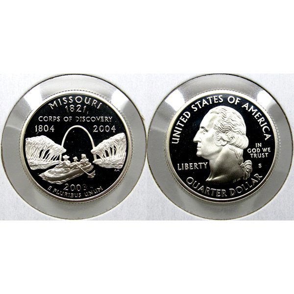 2003-S Missouri (90% Silver) State Quarter Proof Coin: 2003-S Missouri (90% Silver) State Quarter - Gem Deep Cameo Proof Coin *Free shipping for all domestic orders over $50. **Use this stock photograph as an indicator of the quality of the coin(s) you wi