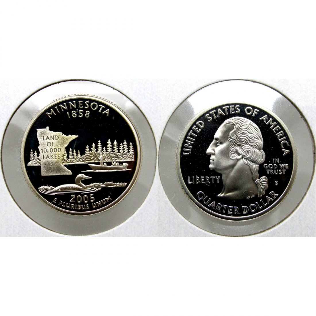 2005-S Minnesota (90% Silver) State Quarter Proof Coin: 2005-S Minnesota (90% Silver) State Quarter - Gem Deep Cameo Proof Coin *Free shipping for all domestic orders over $50. **Use this stock photograph as an indicator of the quality of the coin(s) you w