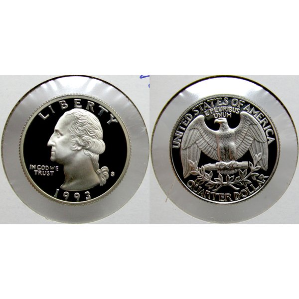 1993-S Washington Quarter 90% Silver Proof Coin: 1993-S Washington Quarter 90% Silver Gem Deep Cameo Proof Coin *Free shipping for all domestic orders over $50. **Use this stock photograph as an indicator of the quality of the coin(s) you will recei