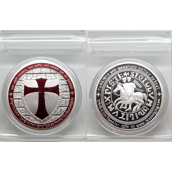 1 Oz Red Knight Templar Design Silver Plated Coin: 1 Oz Knight Templar Red Cross Design Silver Plated Art Coin