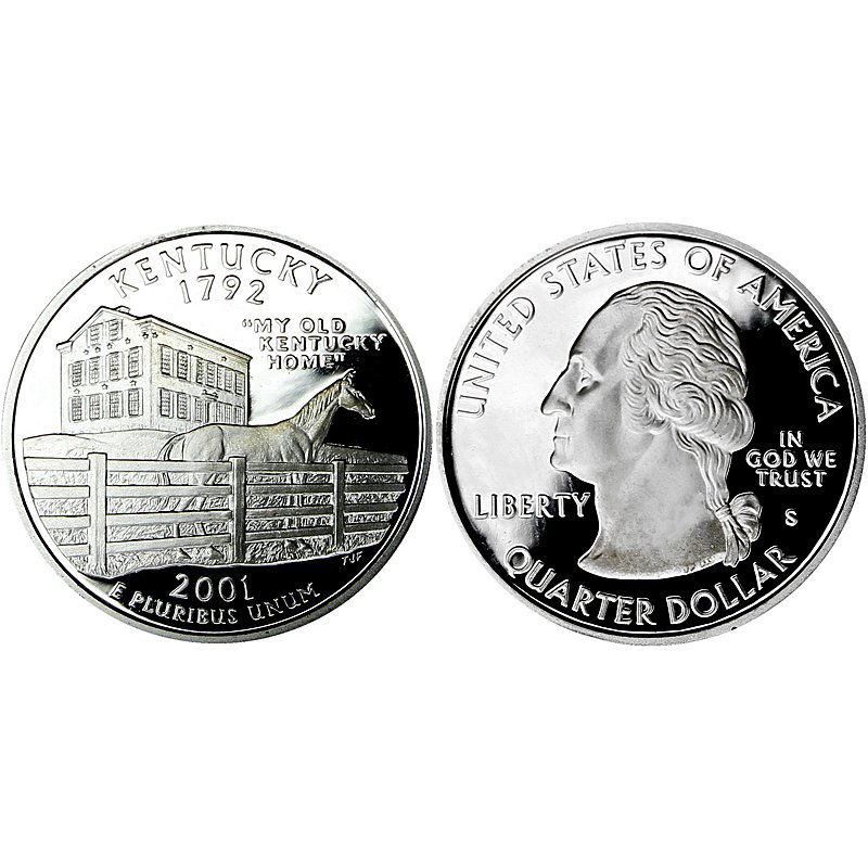 2001-S Kentucky State Quarter 90% Silver Proof: 2001-S Kentucky State Quarter 90% Silver Gem Deep Cameo Proof Coin *Free shipping for all domestic orders over $50. **Use this stock photograph as an indicator of the quality of the coin(s) you will r