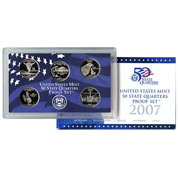 2007-S Quarter 5-Coin Proof Set in OGP: 2007-S US Mint Quarter 5-Coin Proof Set in OGP 2007-S Quarter Proof Set Includes: Montana Washington Idaho Wyoming Utah *Free shipping for all domestic orders over $50. **Use this stock photograph