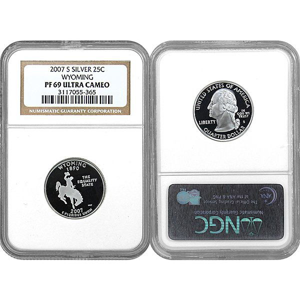 2007-S Wyoming (90% Silver) State 25C P69 NGC: 2007-S Wyoming (90% Silver) State Quarter PF69 NGC *Free shipping for all domestic orders over $50. **Photos of products are a representation of the item you will receive and may or may not be the act
