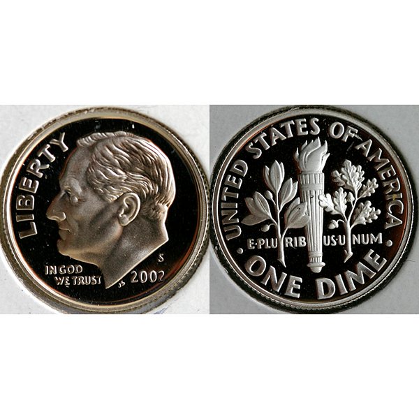 2002-S Roosevelt Dime 90% Silver Gem Proof: 2002-S Roosevelt Dime 90% Silver Gem Deep Cameo Proof Coin *Free shipping for all domestic orders over $50. **Use this stock photograph as an indicator of the quality of the coin(s) you will receive. 