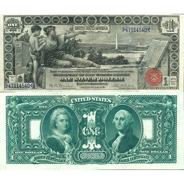 1896 $1 "Educational" Silver Certificate - Uncirculated: 1896 $1 "Educational" Silver Certificate - Large Size Note - Uncirculated - Uncirculated Condition - Photos of products are a representation of the item you will receive and may or may not be the actu