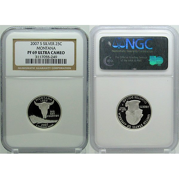 2007-S Montana (90% Silver) State 25C PF69 NGC: 2007-S Montana (90% Silver) State Quarter PF69 NGC *Free shipping for all domestic orders over $50. **Photos of products are a representation of the item you will receive and may or may not be the act