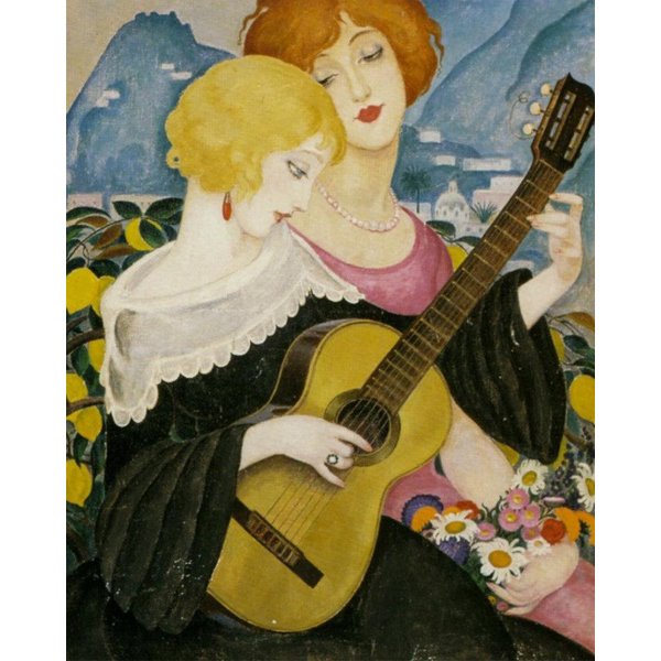 "Air de Capri" by Gerda Wegener Oil Painting: "Air de Capri" by Gerda Wegener Oil Painting on Canvas Reproduction 20" x 24" 24" x 36" - $220 30" x 40" - $310 36" x 48" - $350 40" x 60" - $390 48" x 60" - $430 48" x 72" - $470 This reproduction is