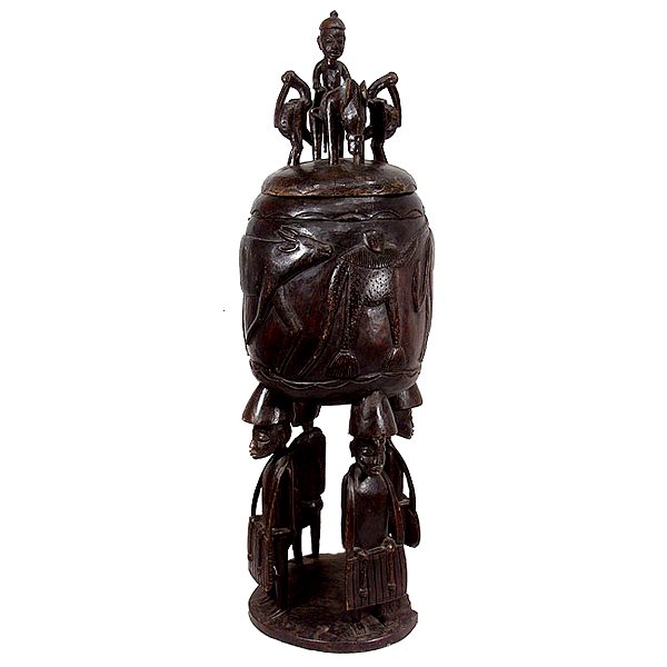 Early 1900's Cultural Tribal Wooden Jar on Stand: Early 1900's Authentic Cultural Tribal Wooden Jar on Stand from Mozambique - Solid wood - Dimensions: 44" H x 14" W SHIPPING - Free shipping. - Actual picture. RETURN AND EXCHANGE POLICY - All sales a