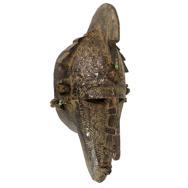 Early 1900's Cultural Tribal Carved Wood Mask: Early 1900's Authentic Cultural Tribal Carved Wood Mask from Angola w/ Square Base - Copper over Carved Wood - Dimensions: 16.5" H x 8" W SHIPPING - Free shipping. - Actual picture. RETURN AND EXCHANG