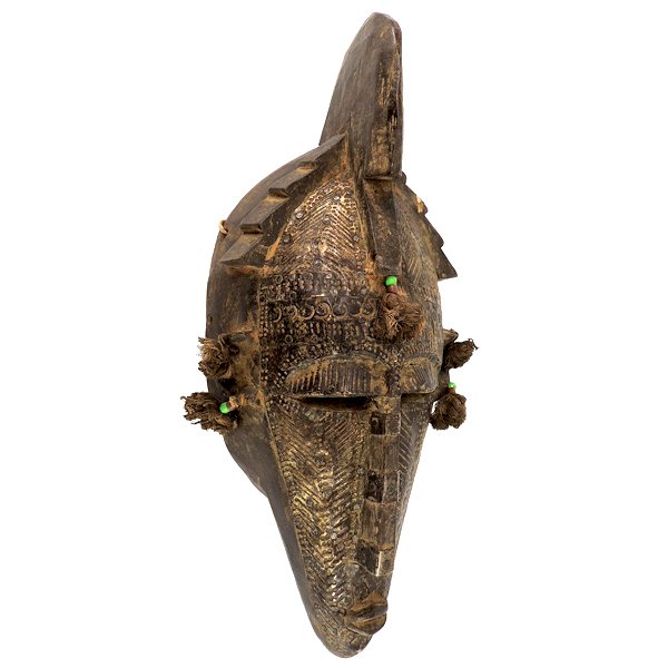 Early 1900's Cultural Tribal Carved Wood Mask: Early 1900's Authentic Cultural Tribal Carved Wood Mask from Angola w/ Square Base - Copper over Carved Wood - Dimensions: 16" H x 7" W Weight: SHIPPING - Free shipping. - Actual picture. RETURN AND E